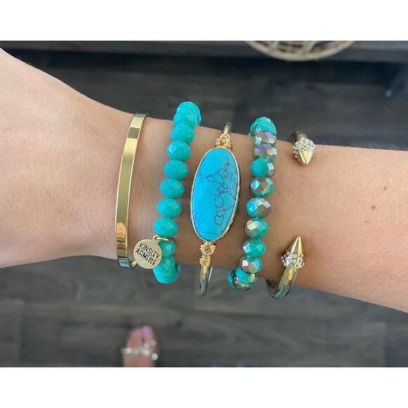 RETAIL $20 Kinsley Armelle Halo Collection Azure Beaded Bracelet*Velvet Pouch - Picture 2 of 3